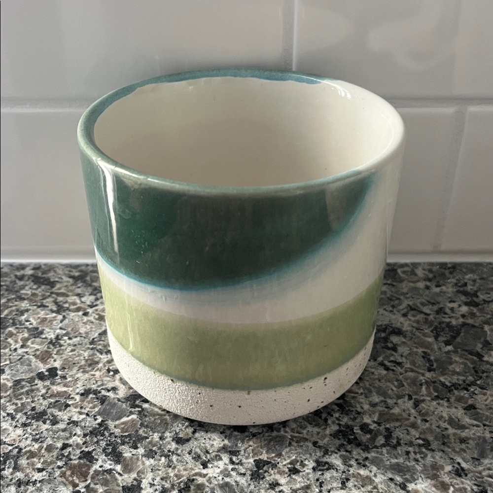 Green and White Ceramic Planter